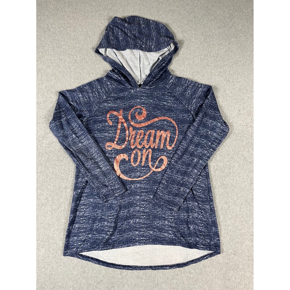 VTG dELiAs Womens Dream On Graphic Hoodie Blue Space Dye Rose Gold Size L Y2K